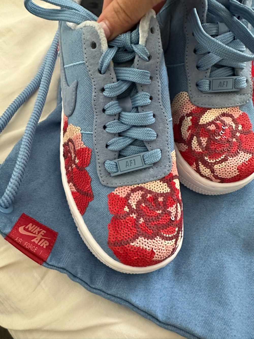 RARE- Nike Air Force 1 Upstep Low - Sky Blue with Red Floral - Picture 3 of 8